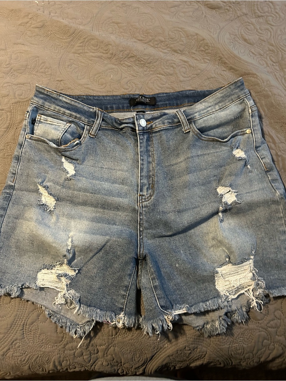 Judy Blue Light Wash Distressed Denim Shorts